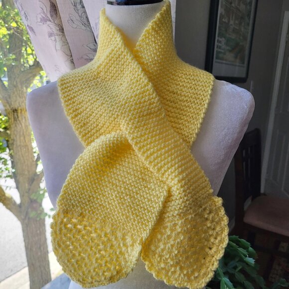 Neck Warmer Scarf Knitted Crochet Loop Yellow Hand Made - Picture 2 of 5
